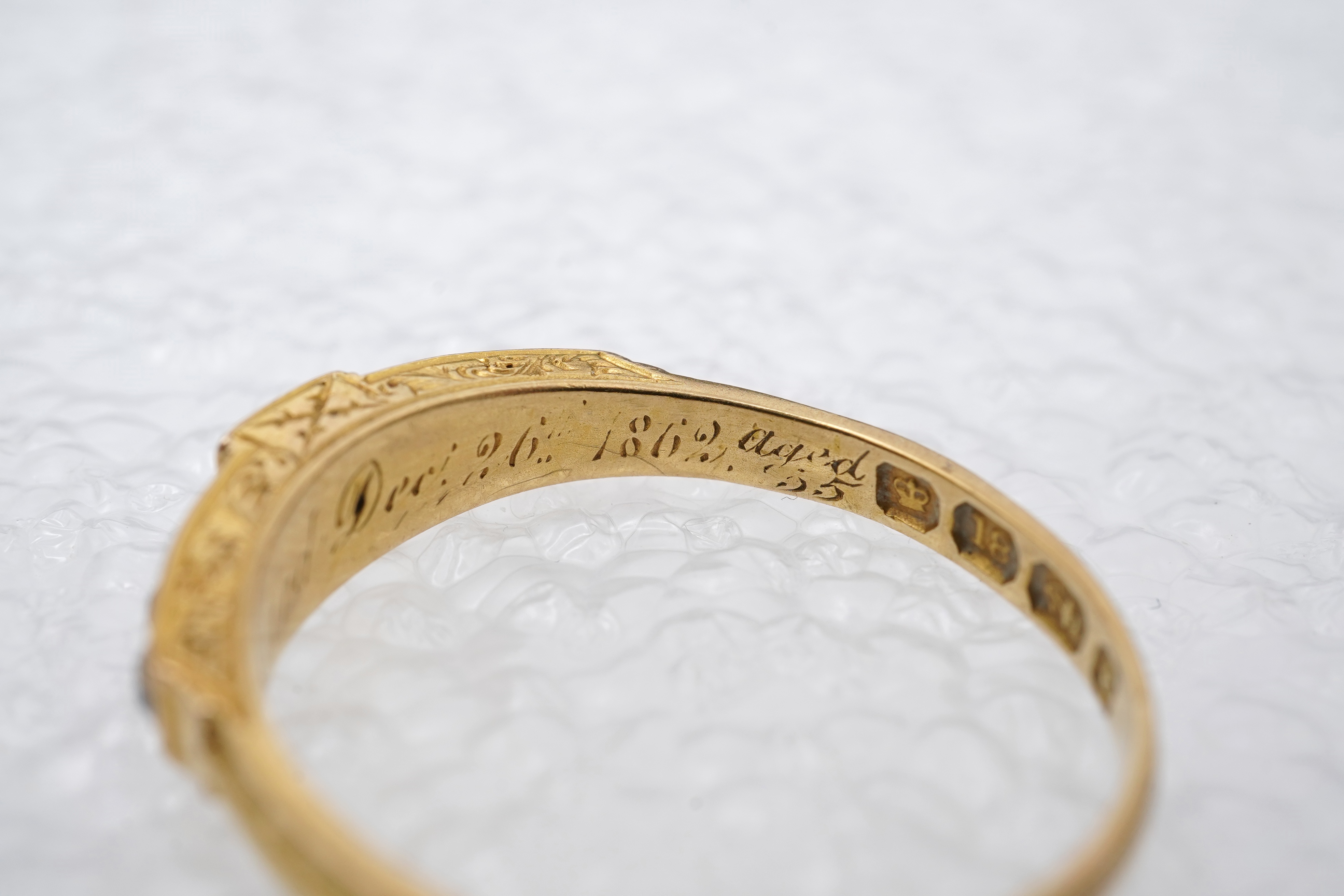 A Victorian diamond mourning ring, circa 1879